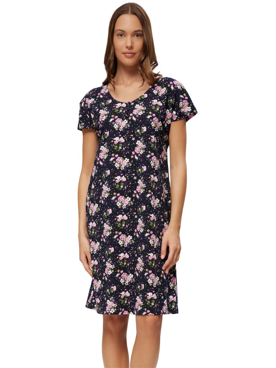 Κοντομάνικες Νυχτικιές Minerva Floral Μαρίν 53143-277