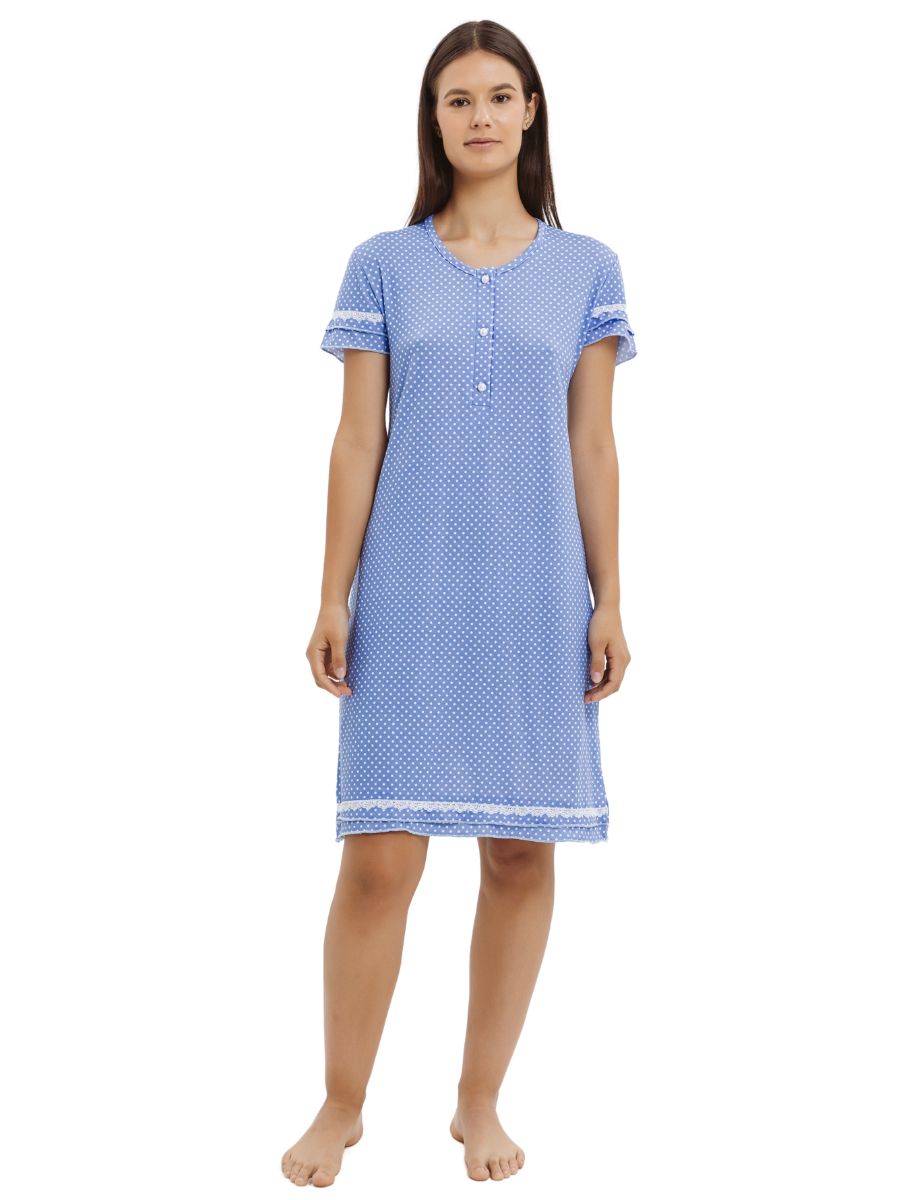 Νυχτικό Giota Homewear Πουά Κοντό Μανίκι Βαμβακερό 100% Γαλάζιο 4534