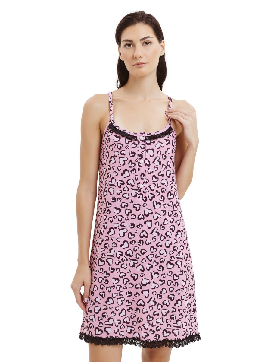 Giota Homewear Νυχτικό Με Καρδιές Και Τιράντες 100% Βαμβάκι Ροζ 4567