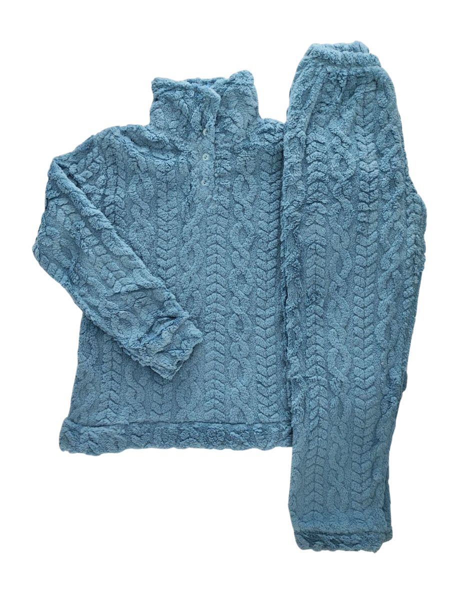 Γυναικεία Πιτζάμα Με Ζεστό Fleece Παντελόνι Μπλε Ραφ 8192