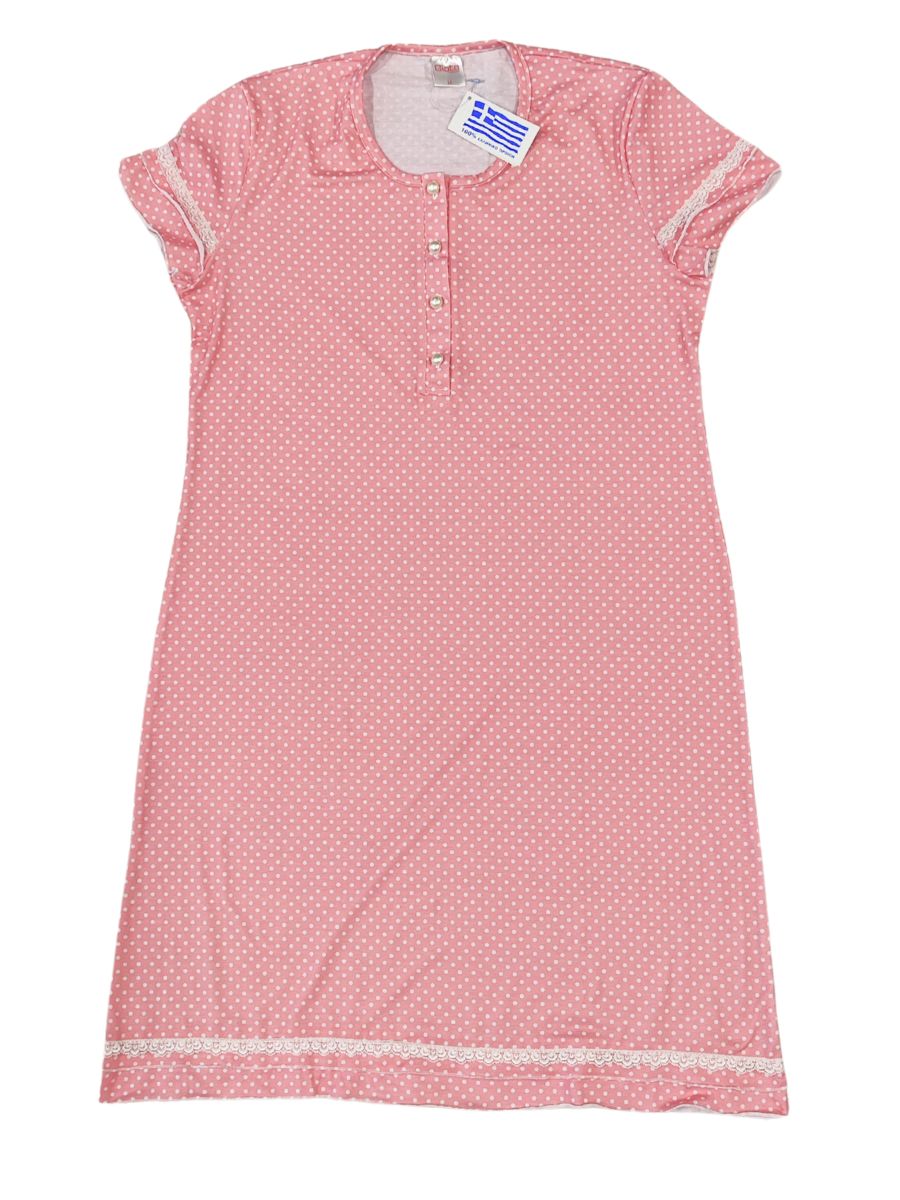 Νυχτικιά Giota Homewear Πουά Κοντομάνικη 100% Βαμβάκι Ροζ 4534