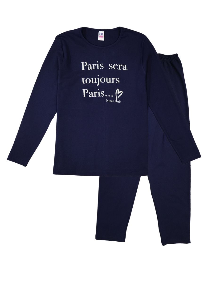 Γυναικεία Πιτζάμα Nina Club Paris 100% Βαμβάκι Μπλε 640