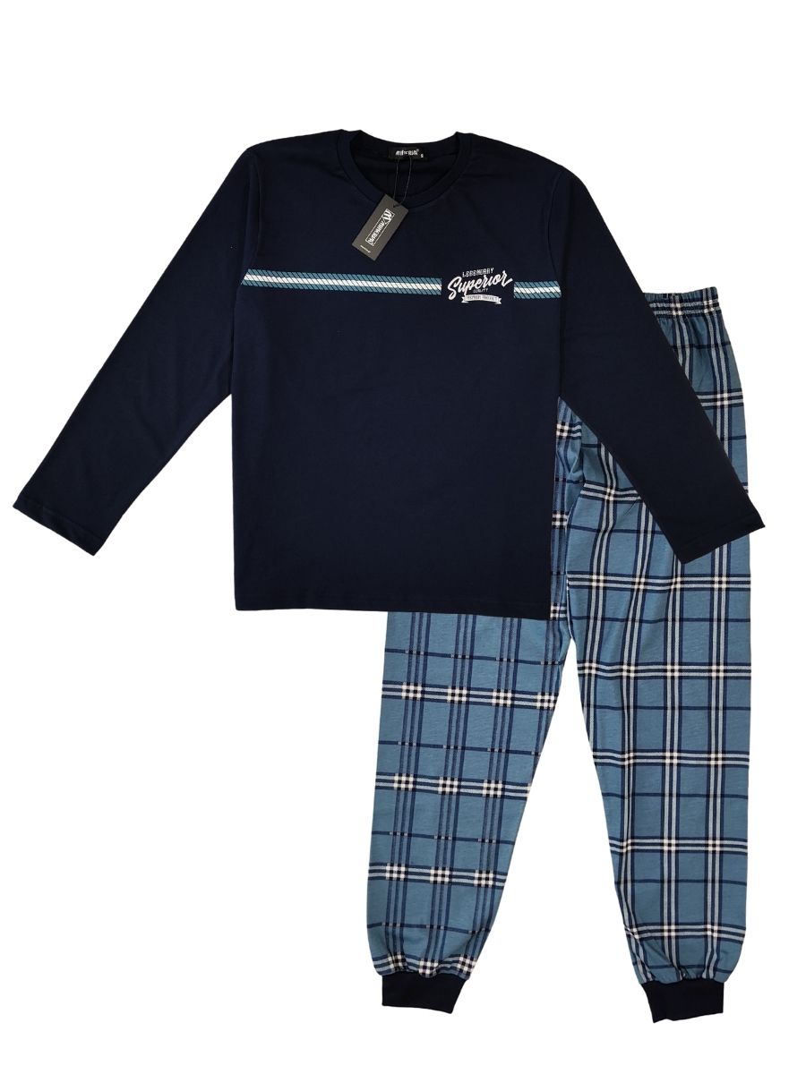 Ανδρικές Πιτζάμες Minerva Με Καρό Παντελόνι Μπλε 90-71258-100