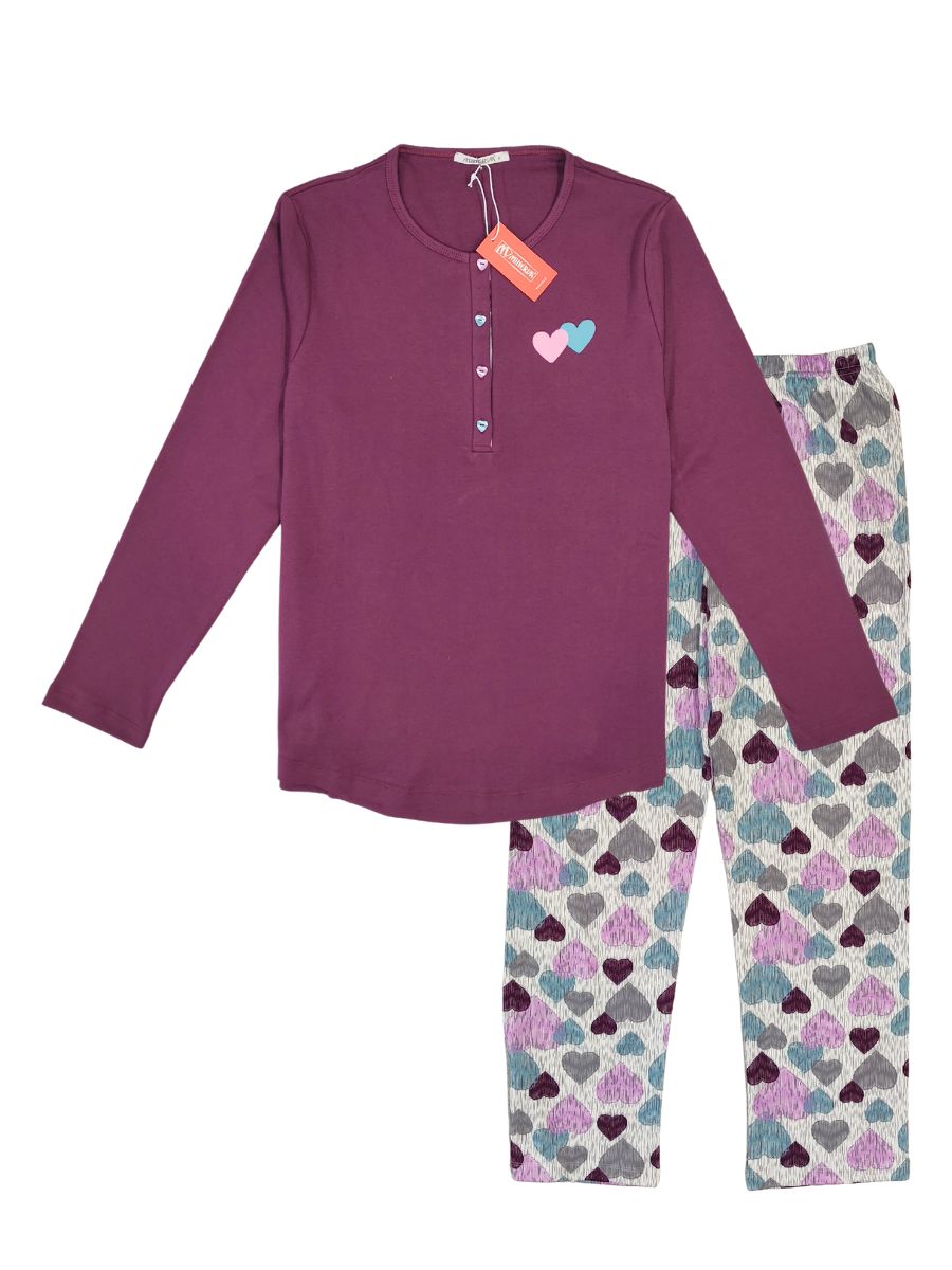 Γυναικεία Βαμβακερή Πιτζάμα Minerva Hearts Λιλά 52646-839