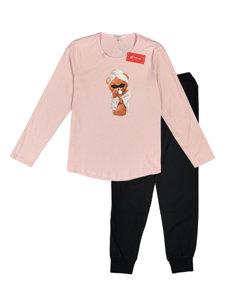 Νεανικές Γυναικείες Πιτζάμες Minerva Ροζ με Αρκουδάκι 100% Βαμβάκι Ροζ 90-52617-678