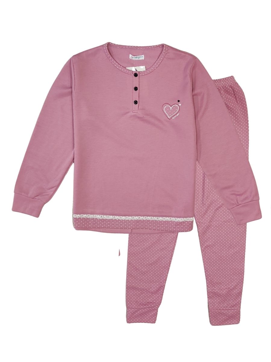 Πιτζάμες Γυναικείες Ροζ Farfalla – Χειμερινές με Καρδιά Και Πουά 862