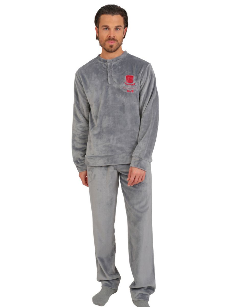 Ανδρικές Πιτζάμες Fleece Mario Uomo – Ζεστές & Άνετες Γκρι 25656