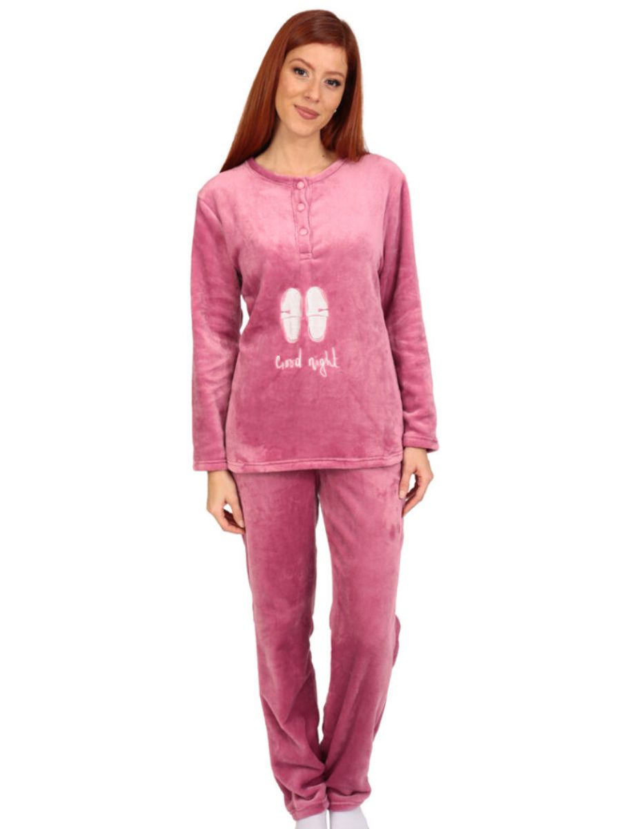 Ζεστές Γυναικείες Πιτζάμες Lydia Creations – Ροζ Fleece Good Night 25578