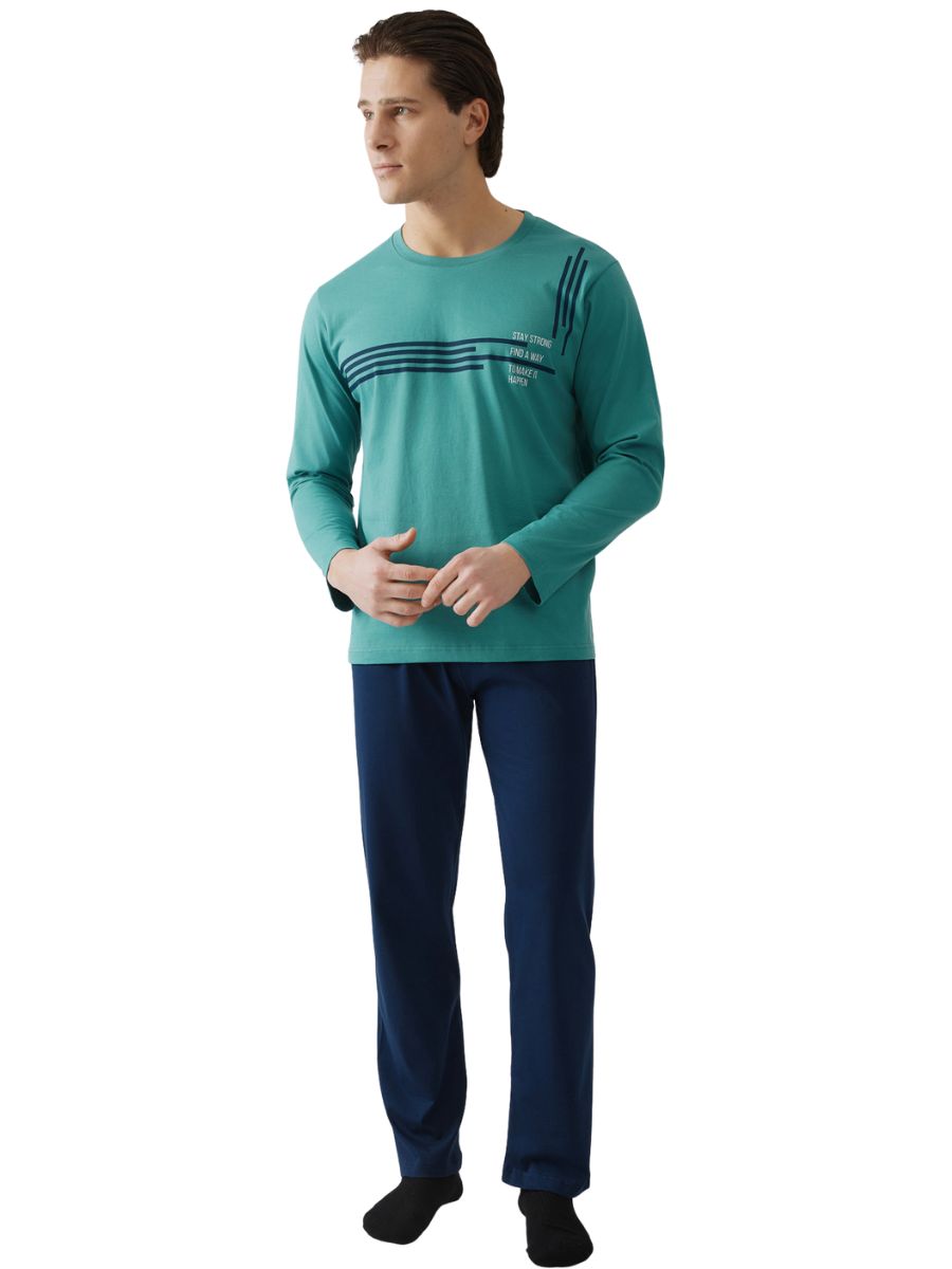Minerva Πιτζάμα Ανδρική Homewear 100% Βαμβάκι Τυρκουάζ 90-71272-308