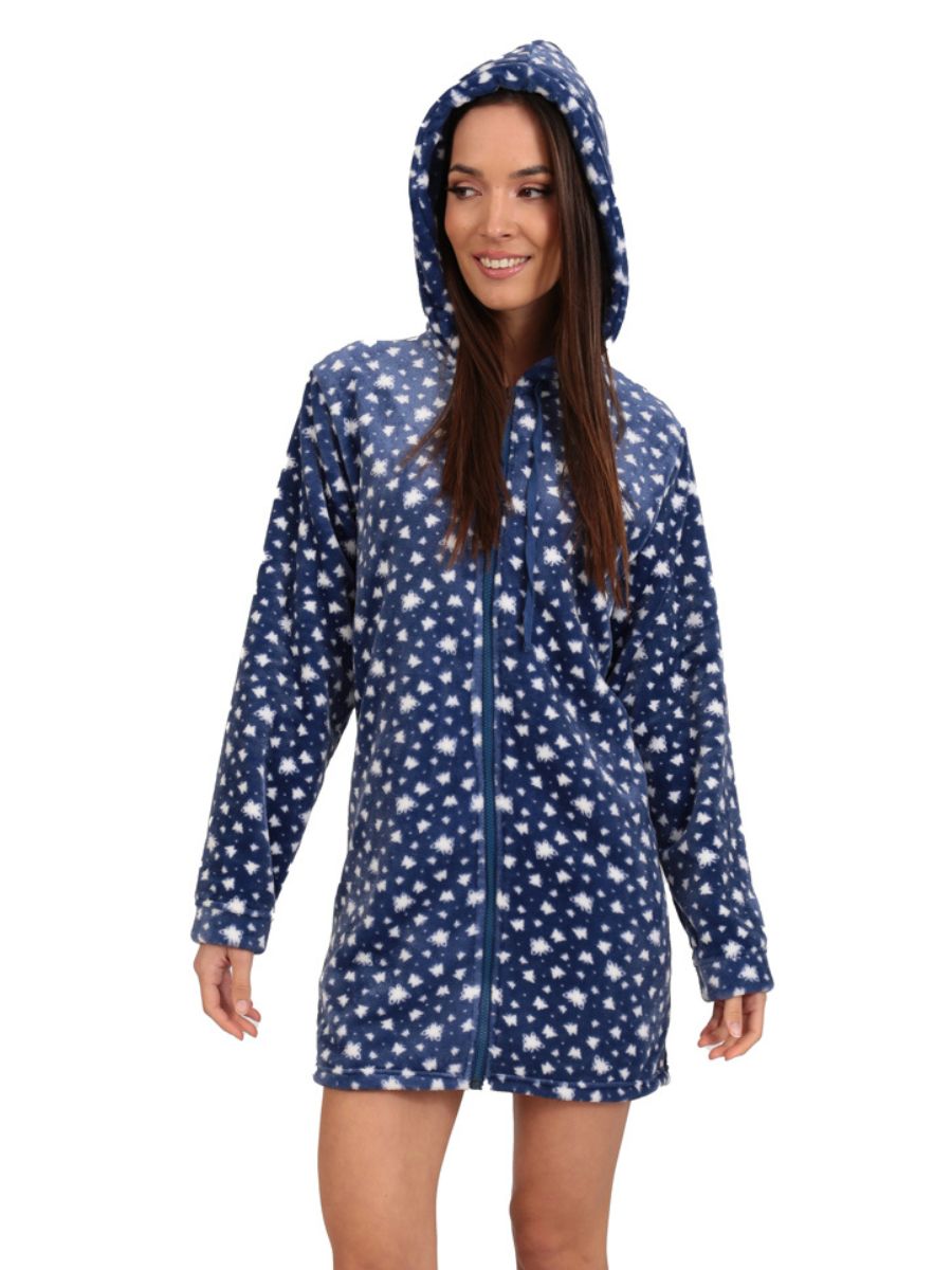 Γυναικεία Ρόμπα Lydia Creations – Fleece Μπλε με Κουκούλα 25580