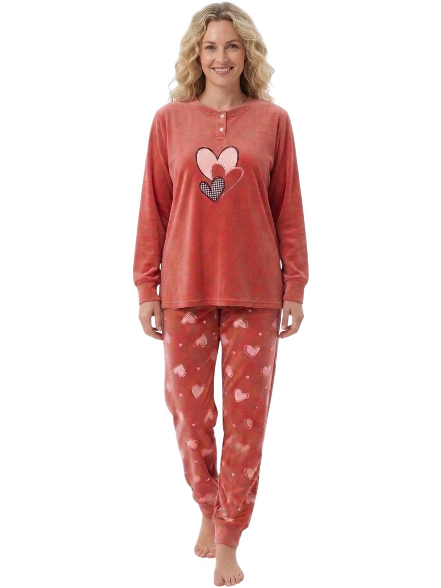 Χειμερινές Γυναικείες Βελουτέ Πιτζάμες Σομόν B-10-2