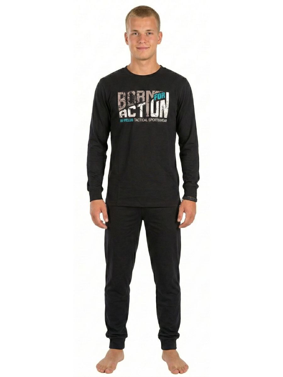 Ανδρική Πιτζάμα Nina Club “Born for Action” Μαύρο – Βαμβακερή 591