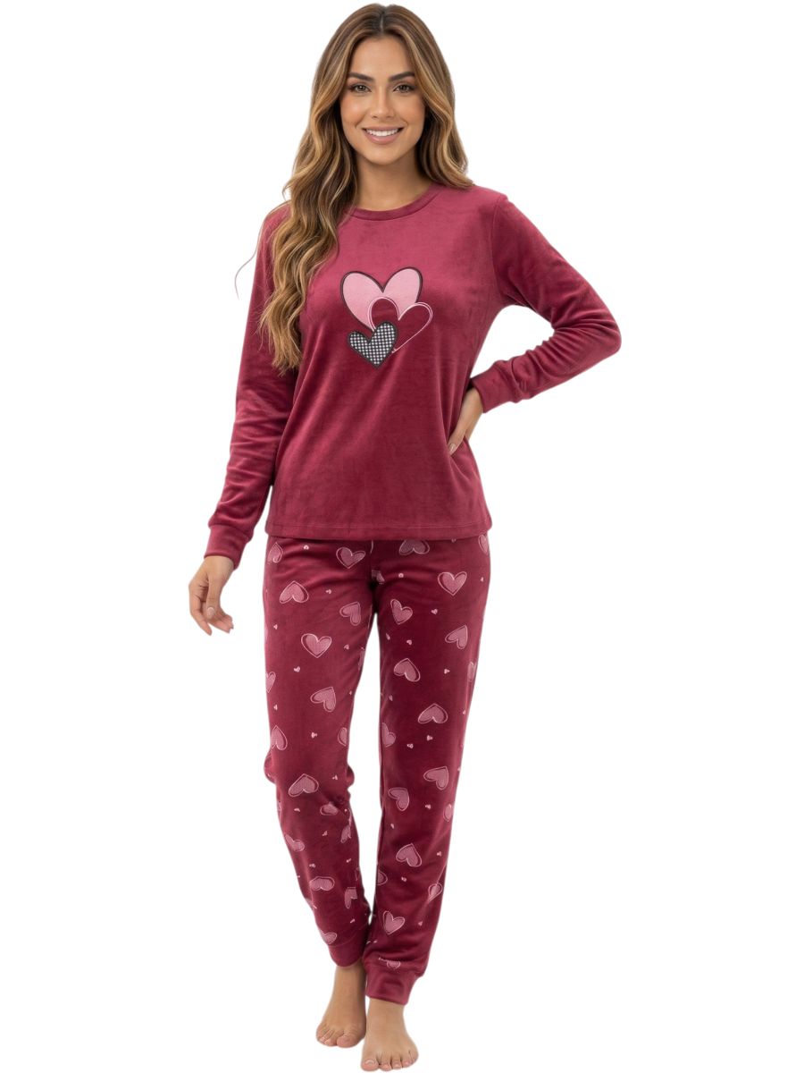 Γυναικείες Βελουτέ Πιτζάμες Μπορντό B-10-3