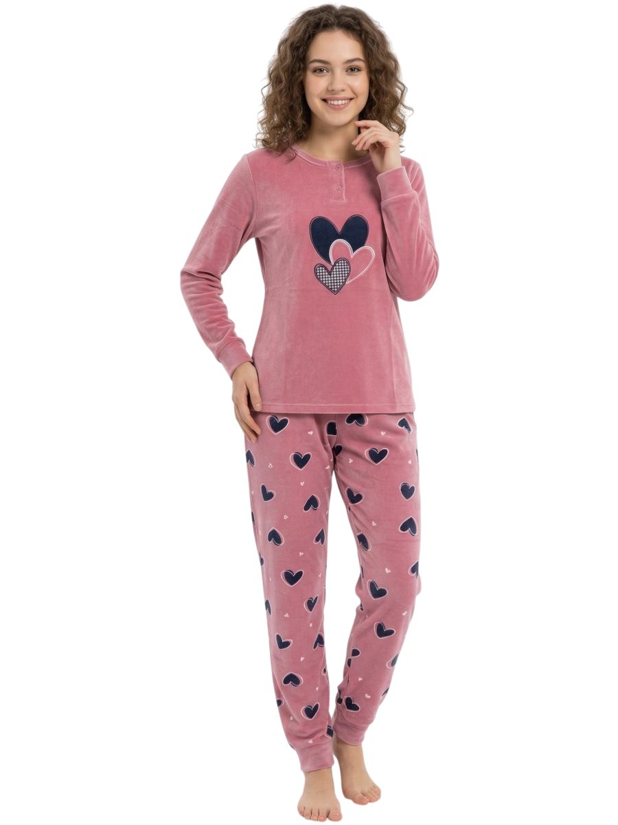 Απαλές Γυναικείες Βελουτέ Πιτζάμες Σάπιο Μήλο B-10-1