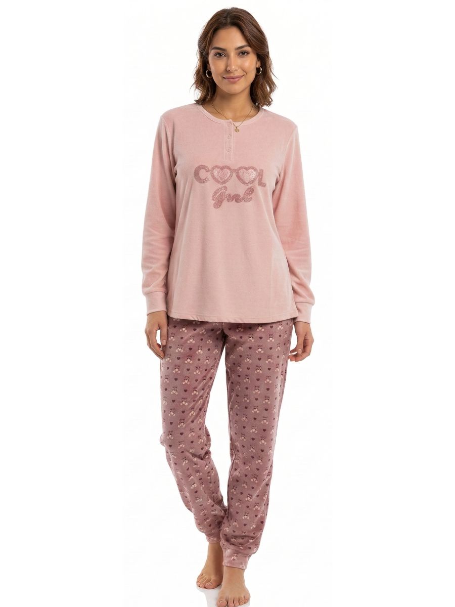 Γυναικείες Βελουτέ Πιτζάμες Σομόν C-5174-3